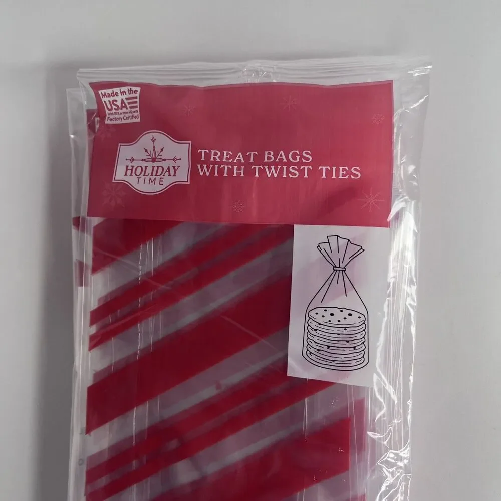 Treat Bags 20 Pack Red Diagonal Stripe Twist Ties LOT OF 5